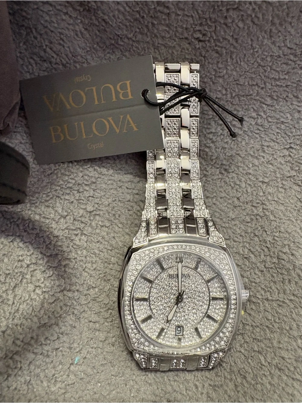 Bulova Silver Men's Pavé Crystal Bracelet Watch